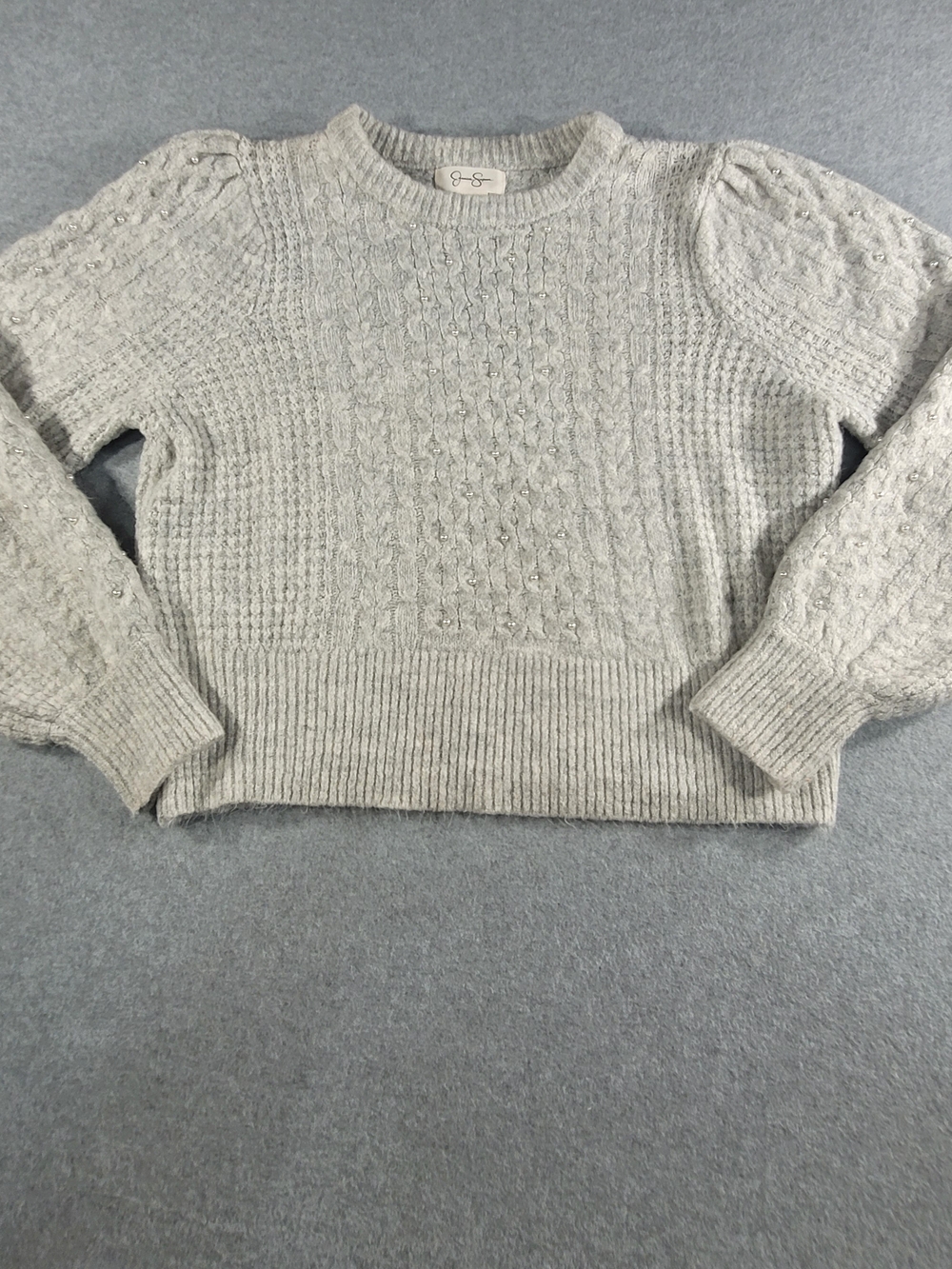 Jessica Simpson Light Gray Cable Knit Crewneck Sweater